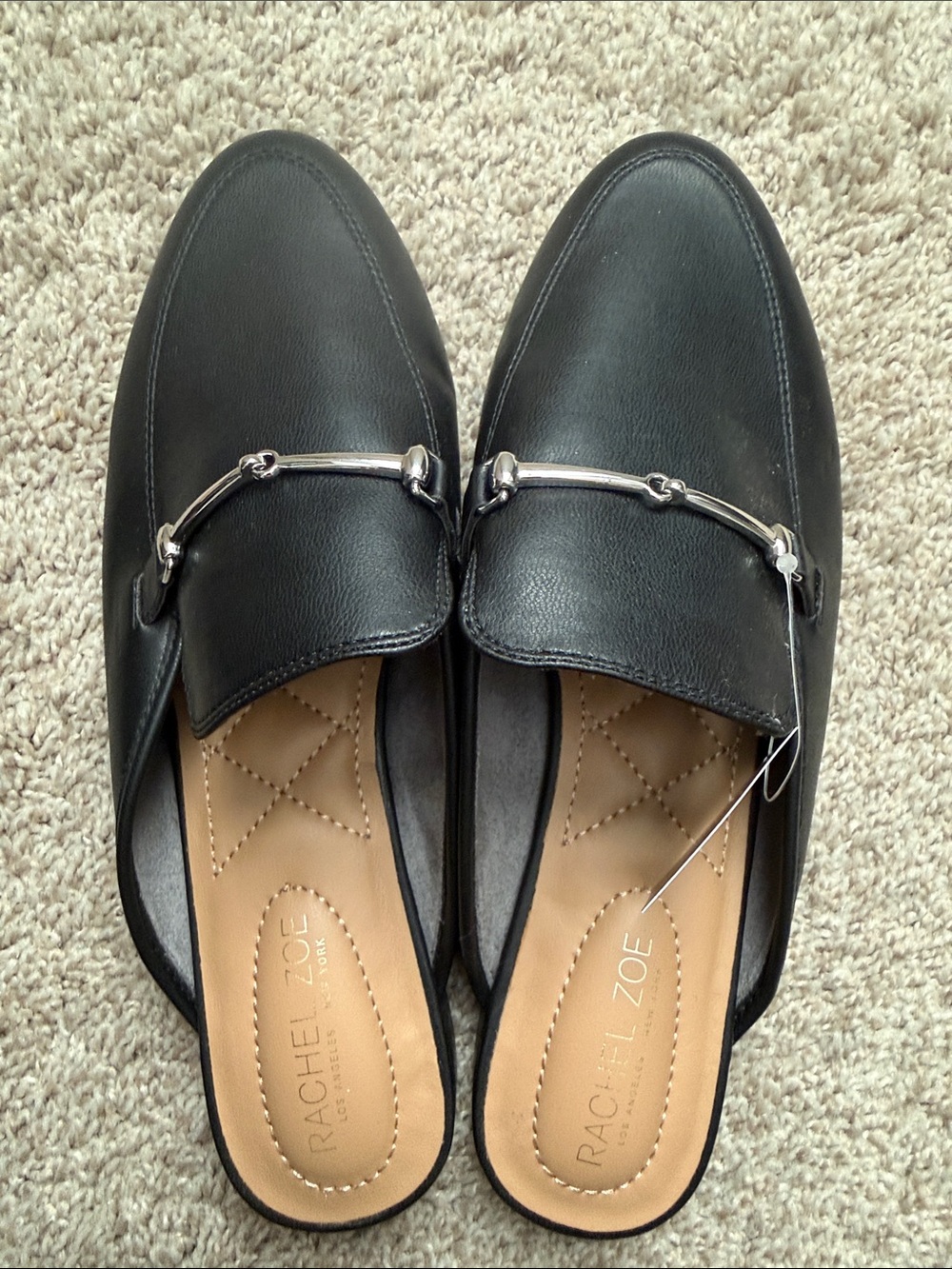 Rachel Zoe Black Leather Mule Loafers with Silver Bit